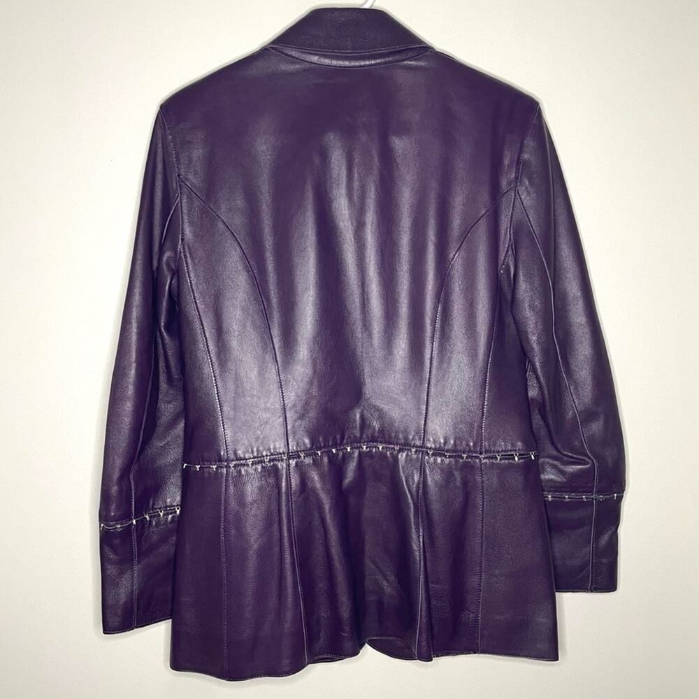 Griffith Gray for St. John Dark Purple Italian Leather Embellished Jacket Size 2 - Picture 6 of 6